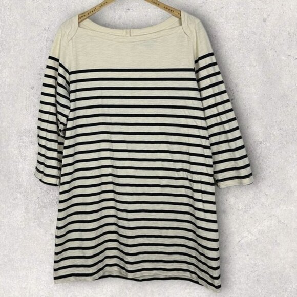 Sezane Striped Shift Dress Size Large Madewell Button Back Cream Black Mini Boho - Picture 3 of 13